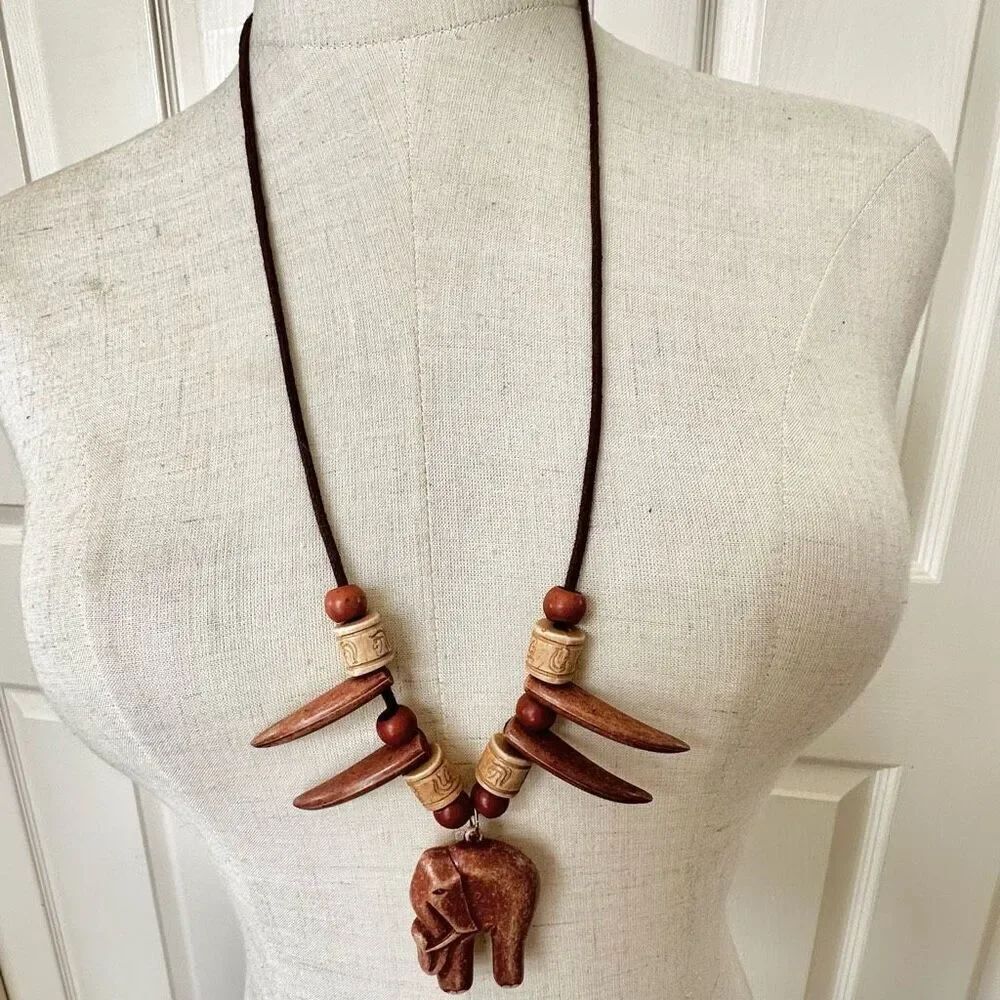 Wooden elephant necklace